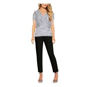 ADRIANNA PAPELL Womens Lined Cap Sleeve Surplice Neckline Evening Peplum Top